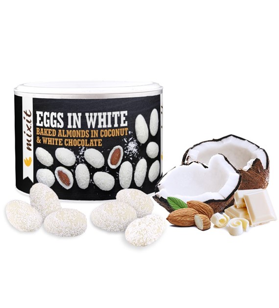 Mixit Eggs in White, Migdał w biał. czekol. z wiór
