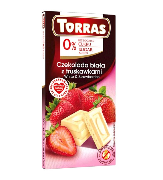 Czekolada biała z truskawkami bez cukru, Torras
