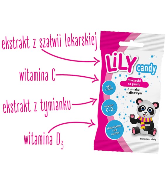 Lily Candy drażetki o smaku maliny NA GARDŁO 40 g