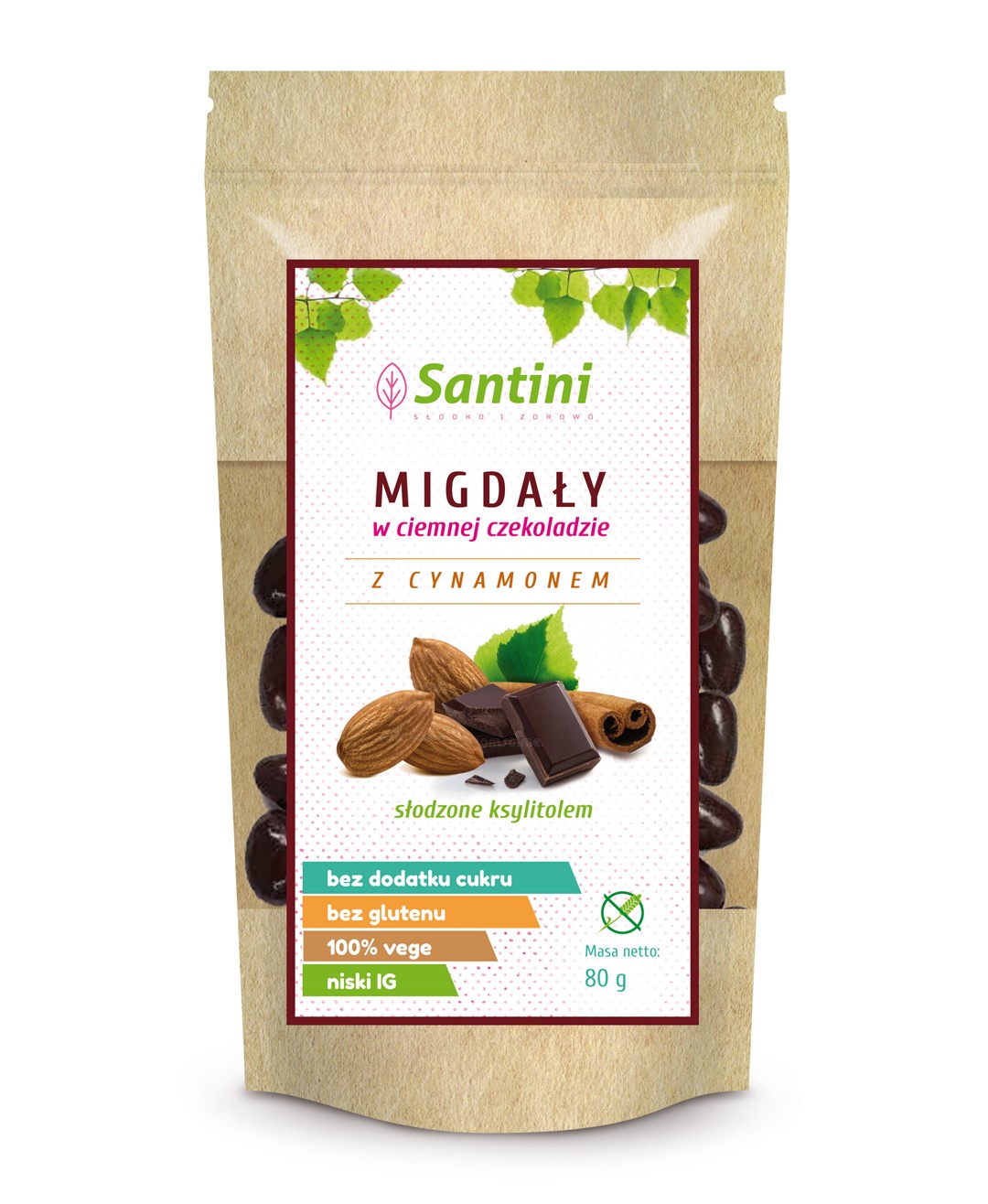 Migdały w ciemnej czekoladzie, Santini, 80g